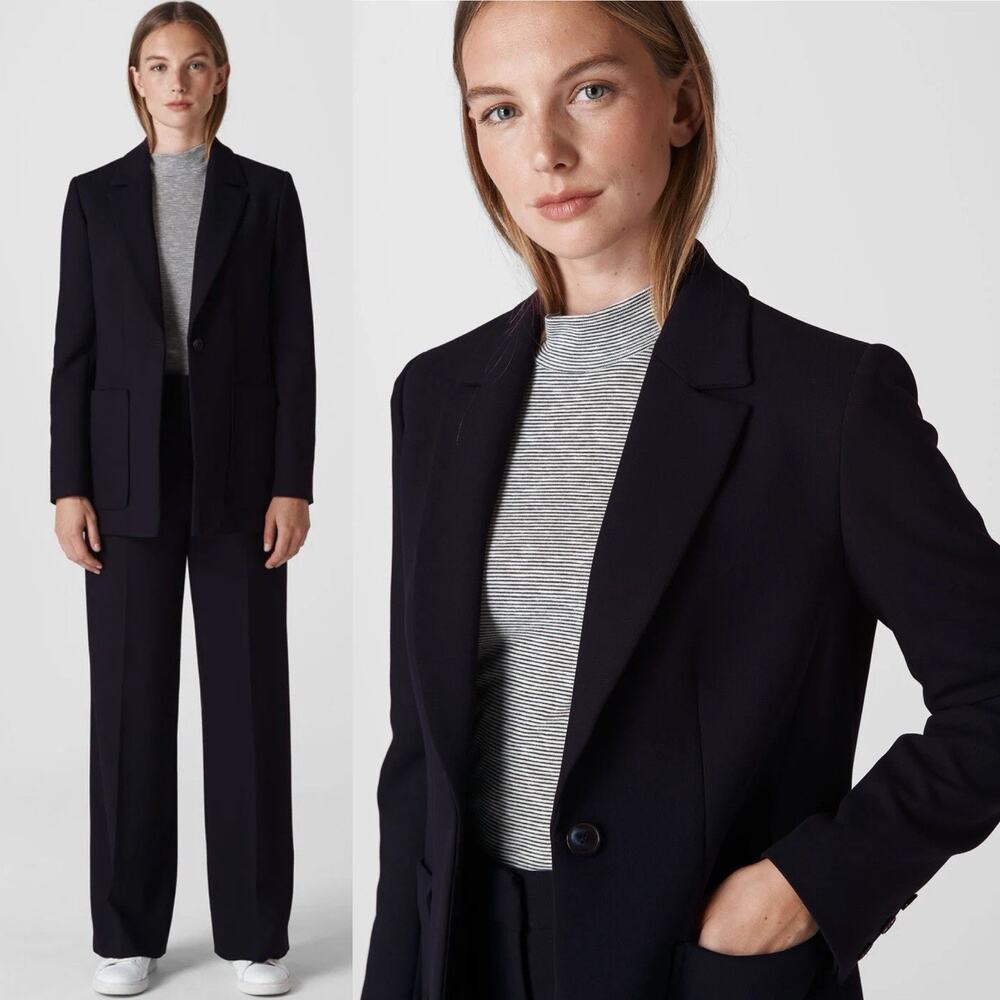 Whistles Relaxed Patch Pocket Blazer Navy Blue Size UK 14 US 10 Quiet Luxury